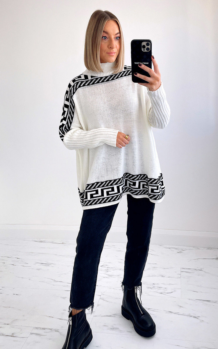 Milly High Neck Knitted Jumper with Print Detail Thumbnail Milly High Neck Knitted Jumper with Print Detail Thumbnail