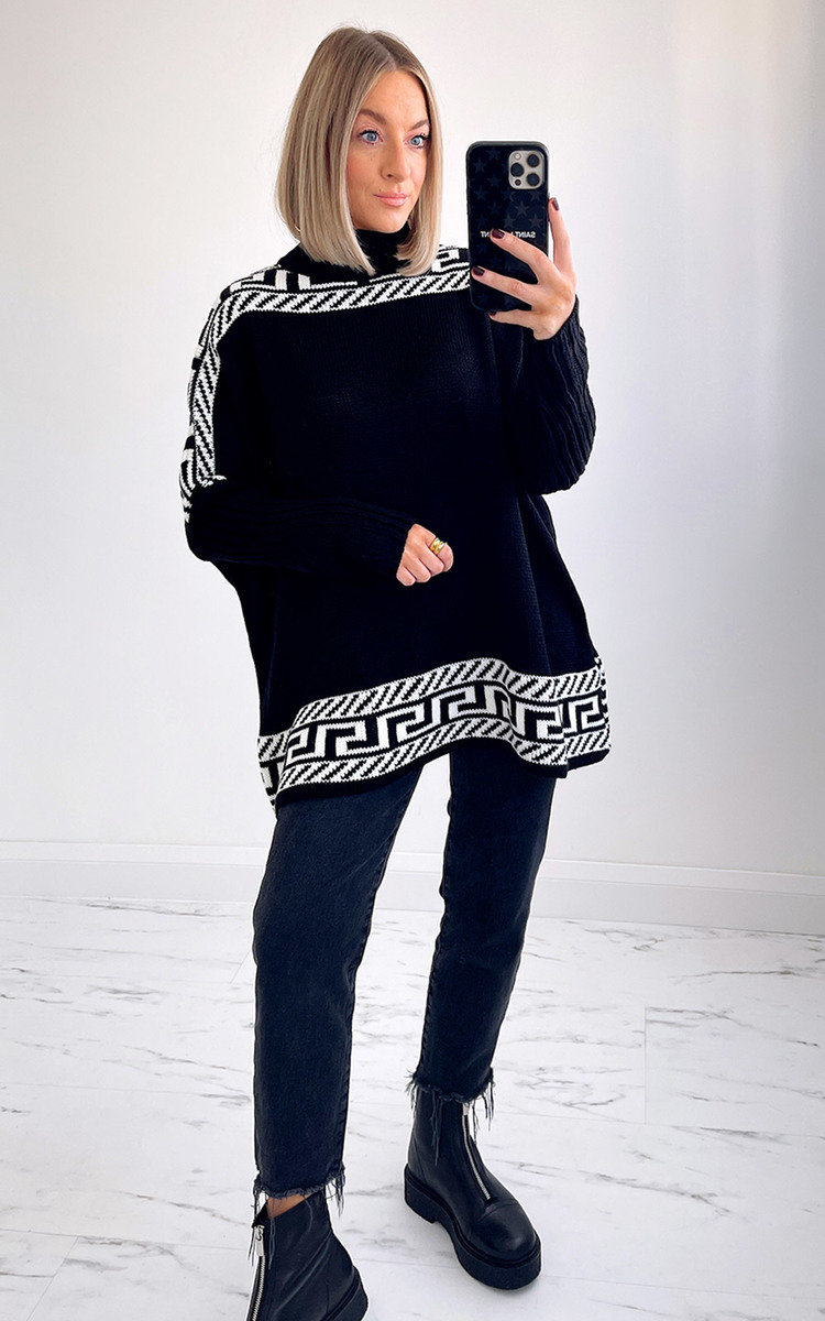 Milly High Neck Knitted Jumper with Print Detail Thumbnail