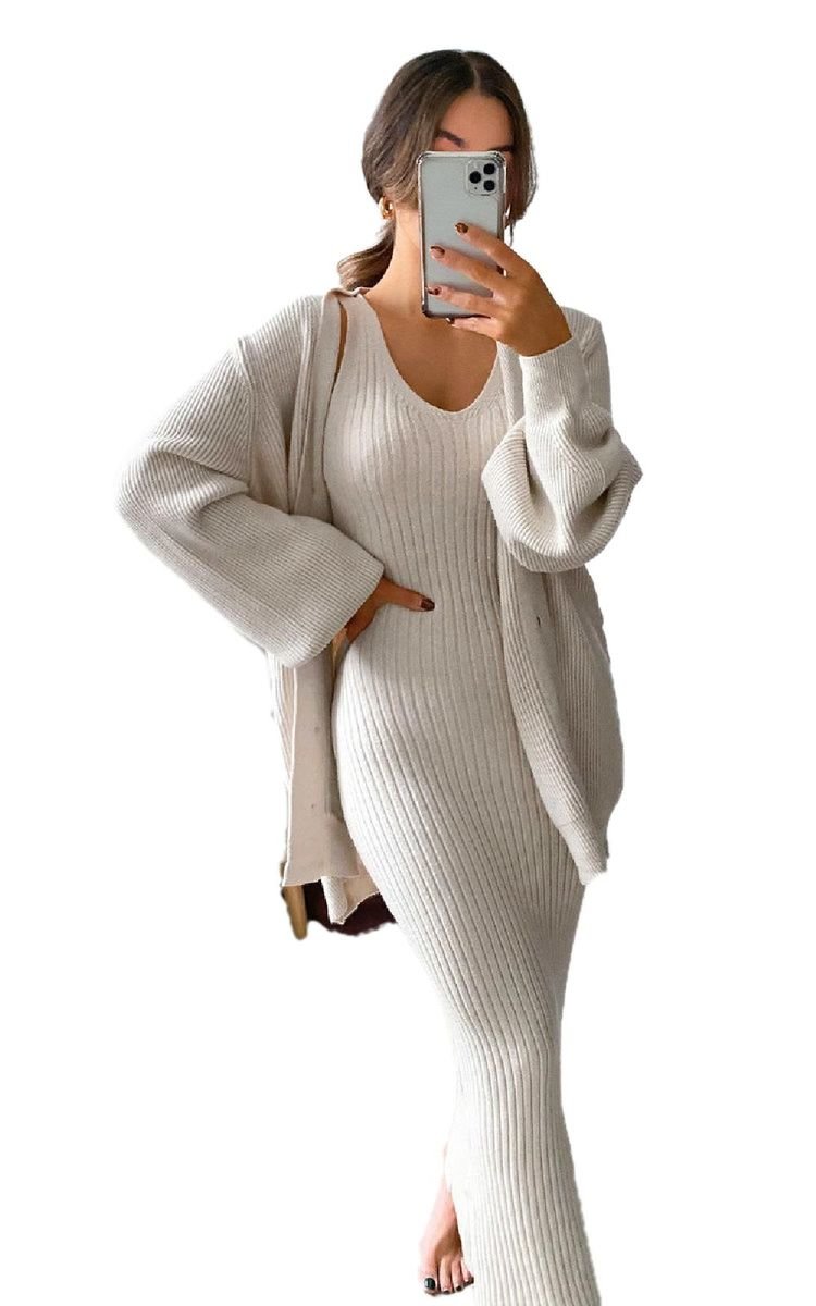 Mimi Knitted Longline Dress & Cardigan Co-Ord Thumbnail Mimi Knitted Longline Dress & Cardigan Co-Ord Thumbnail
