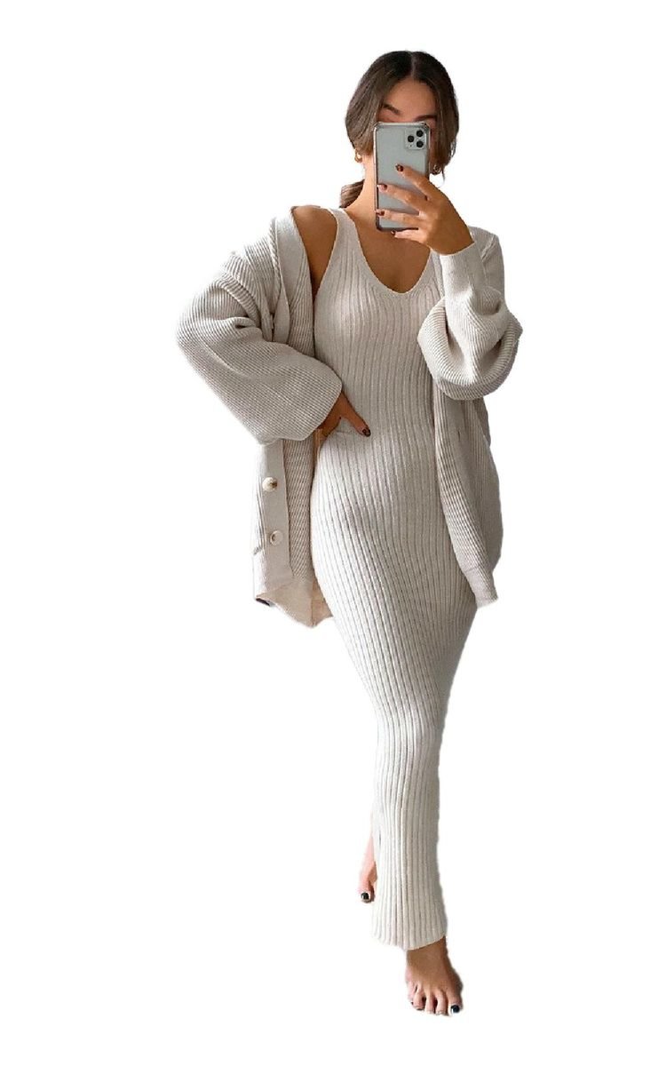 Mimi Knitted Longline Dress & Cardigan Co-Ord Thumbnail Mimi Knitted Longline Dress & Cardigan Co-Ord Thumbnail