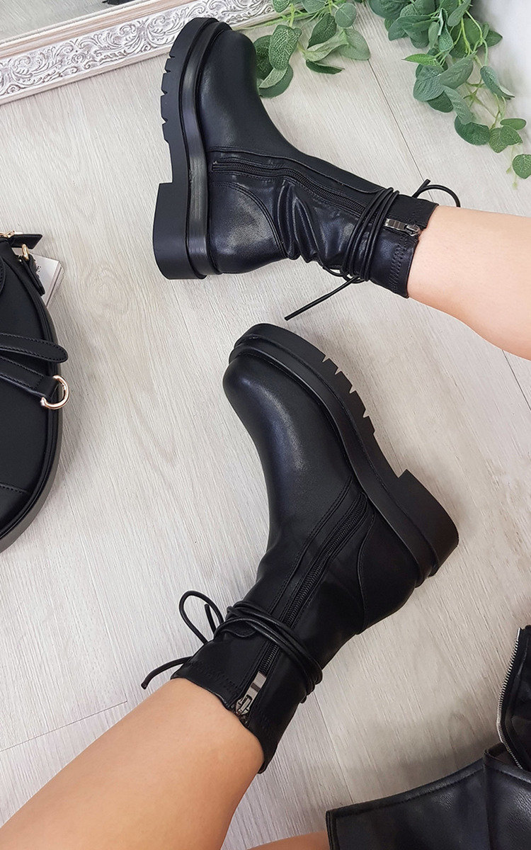 Mina Chunky Lace Up Zipped Boots Thumbnail