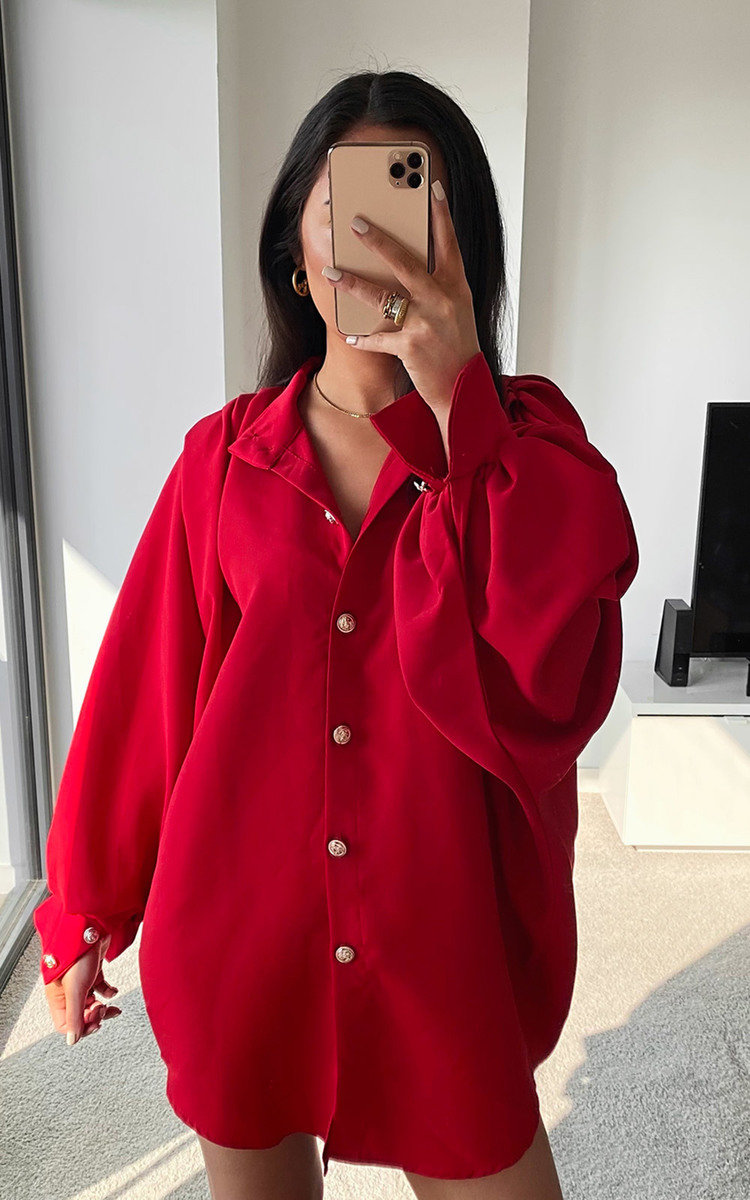 Miriam Button Down Balloon Sleeve Shirt Dress Miriam Button Down Balloon Sleeve Shirt Dress