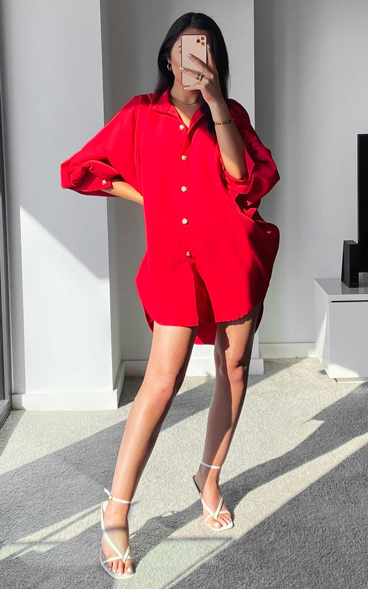 Cindy Button Down Balloon Sleeve Shirt Dress Thumbnail