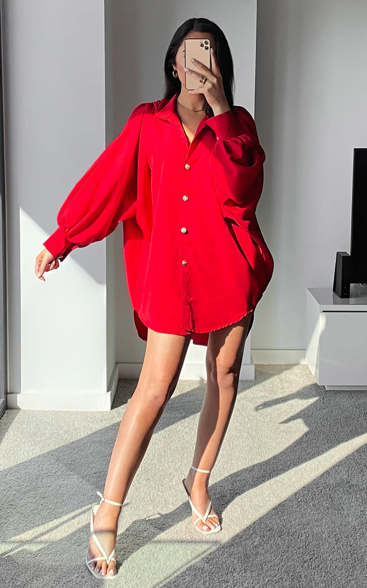 Cindy Button Down Balloon Sleeve Shirt Dress Thumbnail