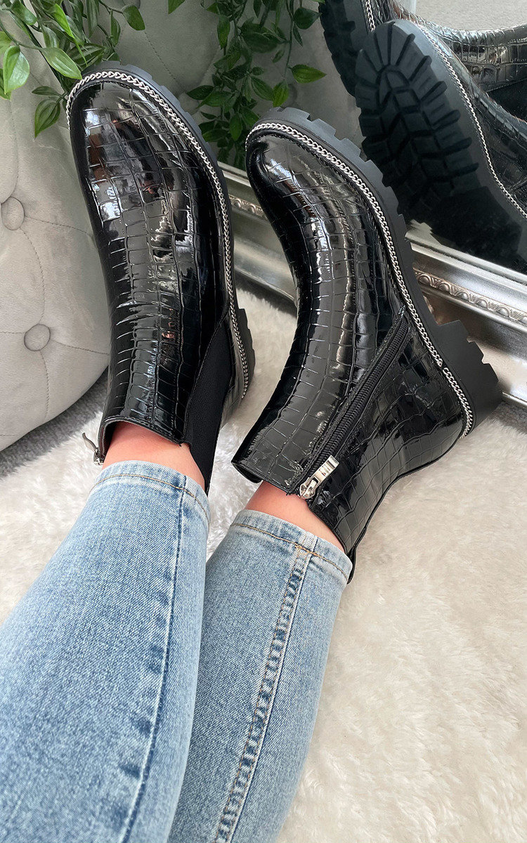 Moesha Croc Print Patent Ankle Boots Thumbnail Moesha Croc Print Patent Ankle Boots Thumbnail