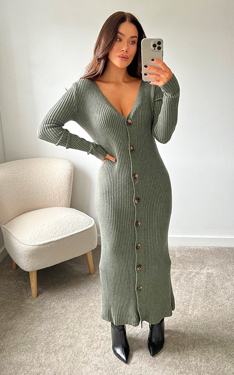 Molly Knitted Button Down Maxi Dress Thumbnail