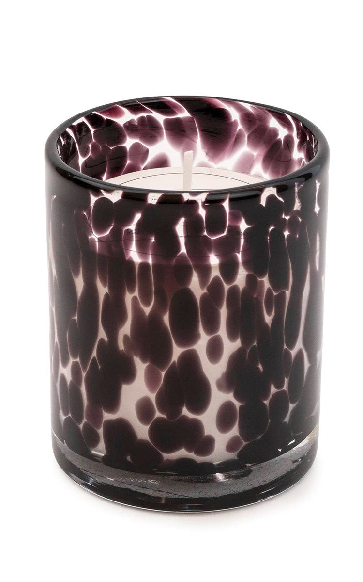 Mottled Black & Clear Glass Wax Filled Pot Candle in Turkish Rose Scent 