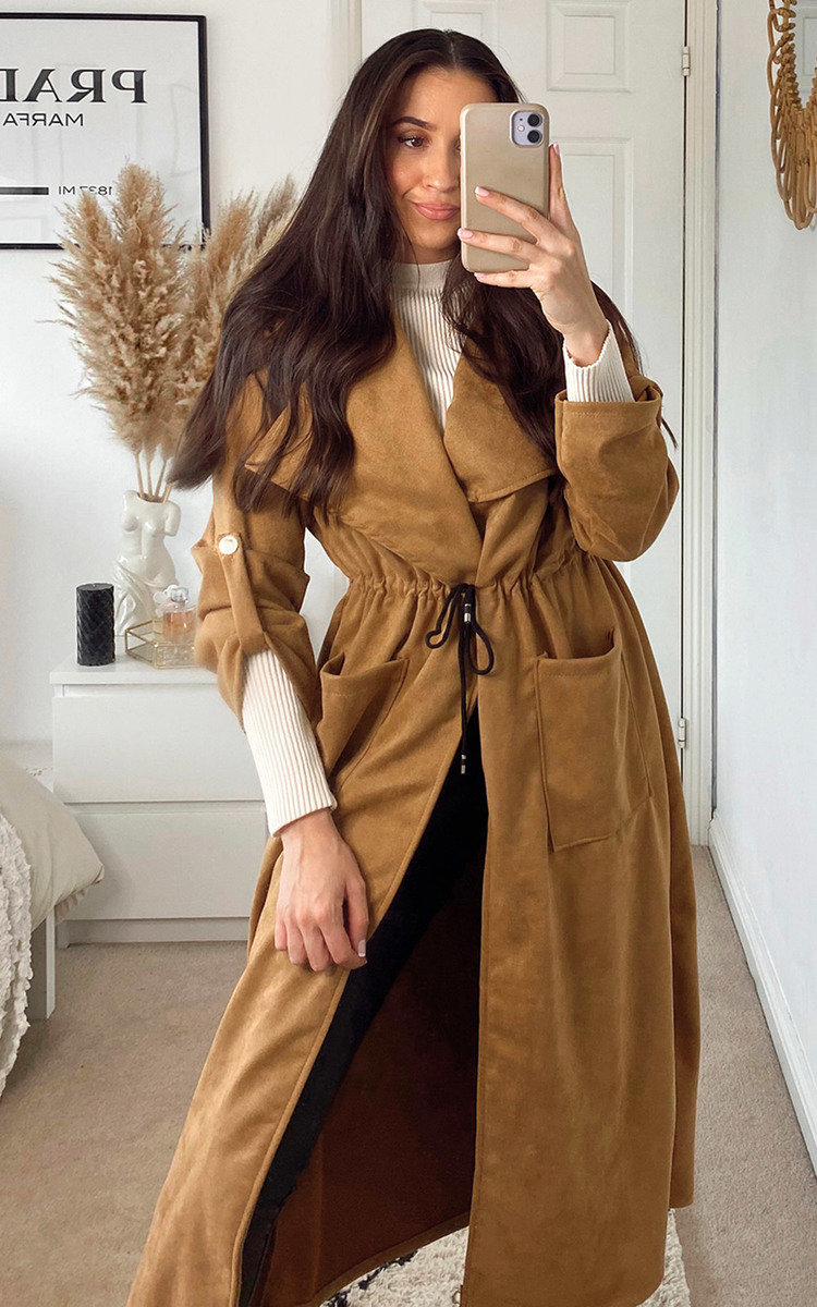 Natalia Longline Coat with Drawstring Waist Detail Thumbnail Natalia Longline Coat with Drawstring Waist Detail Thumbnail