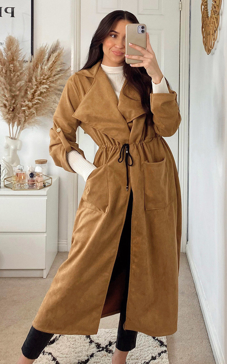 Natalia Longline Coat with Drawstring Waist Detail Thumbnail Natalia Longline Coat with Drawstring Waist Detail Thumbnail