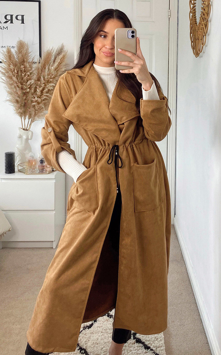 Natalia Longline Coat with Drawstring Waist Detail Thumbnail Natalia Longline Coat with Drawstring Waist Detail Thumbnail