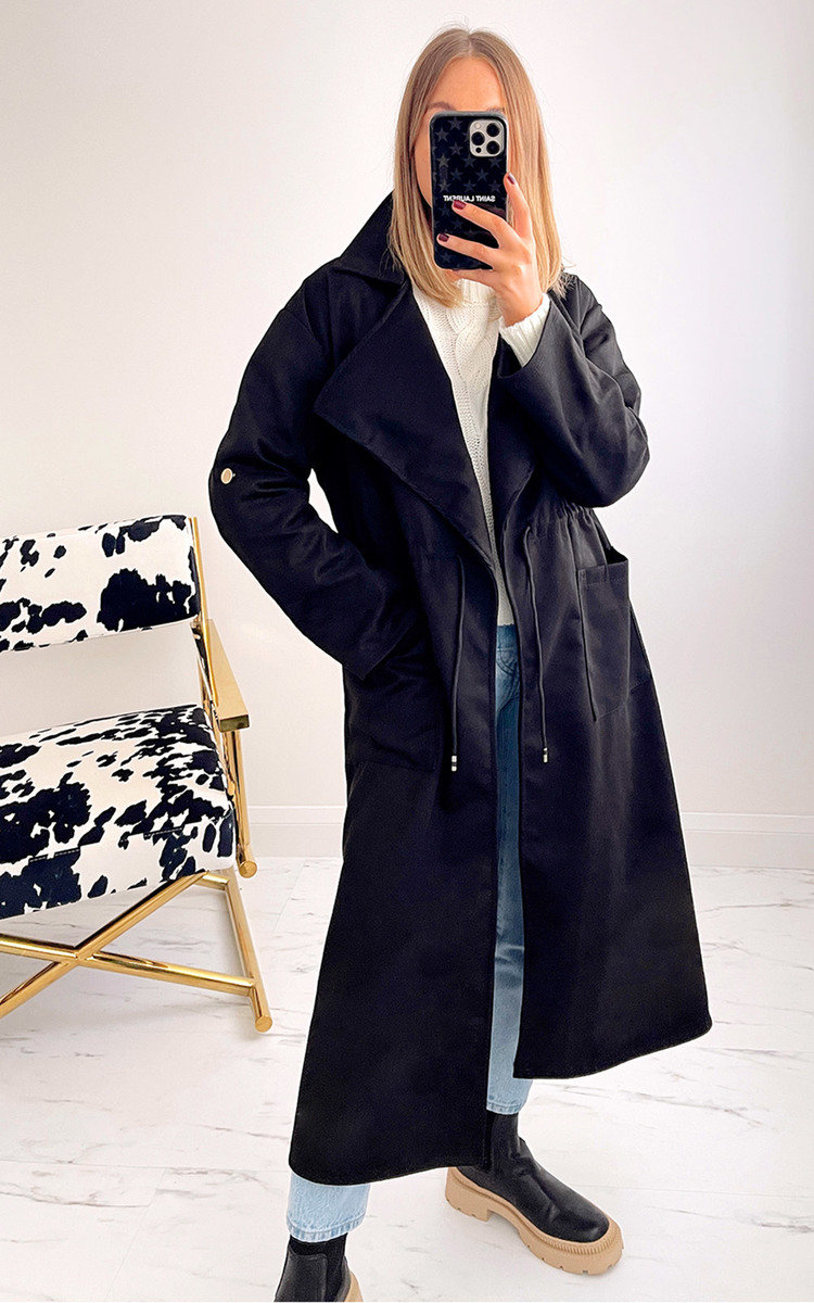 Natalia Longline Coat with Drawstring Waist Detail Thumbnail Natalia Longline Coat with Drawstring Waist Detail Thumbnail