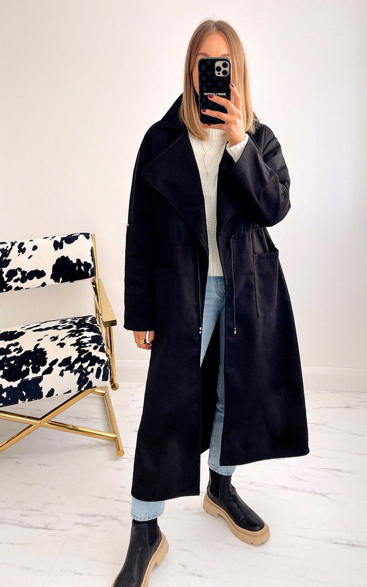 Natalia Longline Coat with Drawstring Waist Detail Thumbnail Natalia Longline Coat with Drawstring Waist Detail Thumbnail