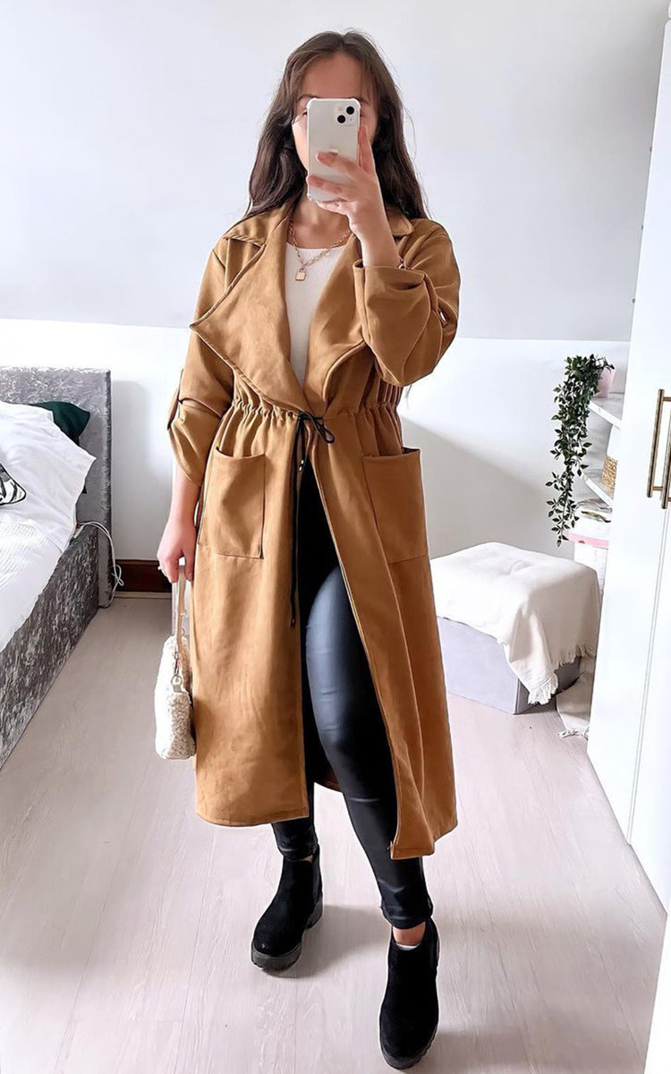 Natalia Longline Coat with Drawstring Waist Detail Natalia Longline Coat with Drawstring Waist Detail