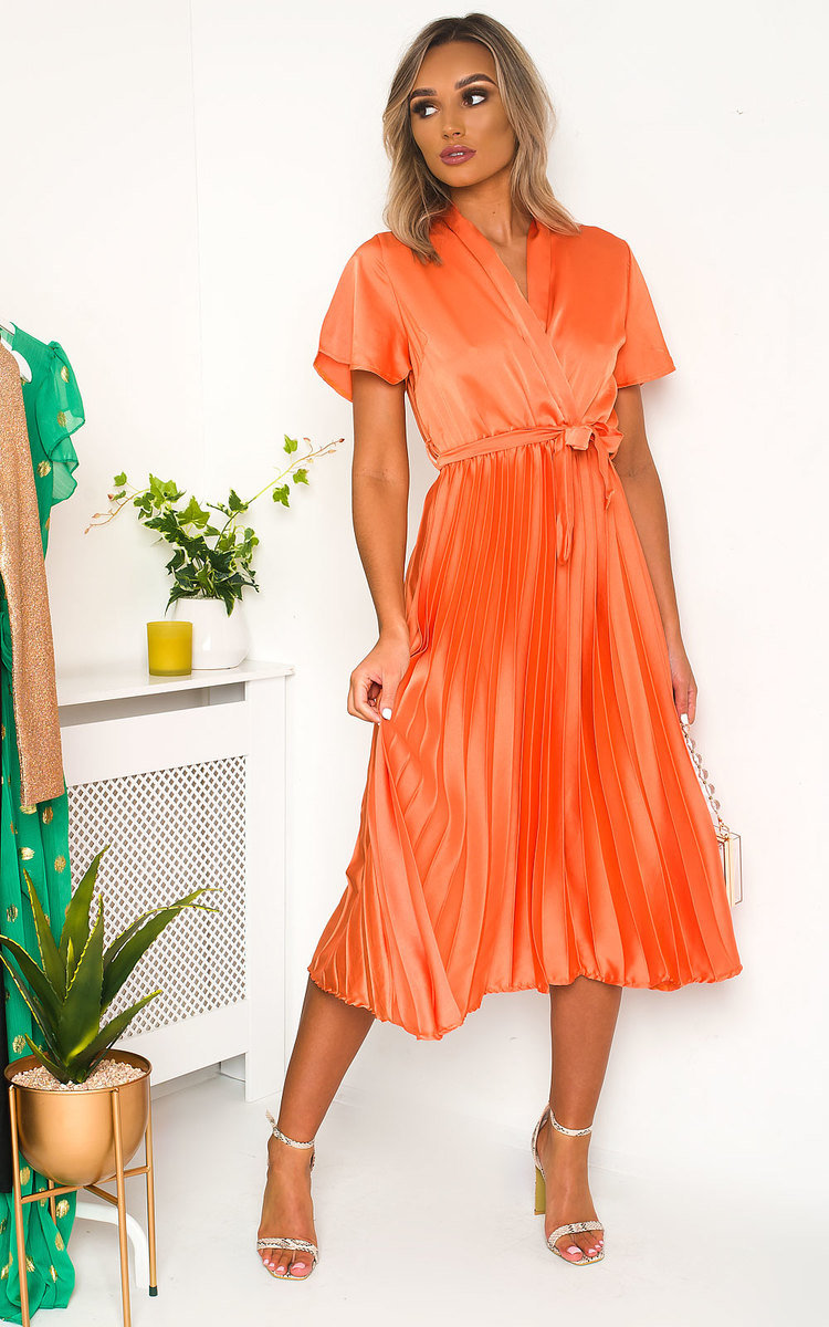 Natalia Satin Pleat Midi Dress Natalia Satin Pleat Midi Dress