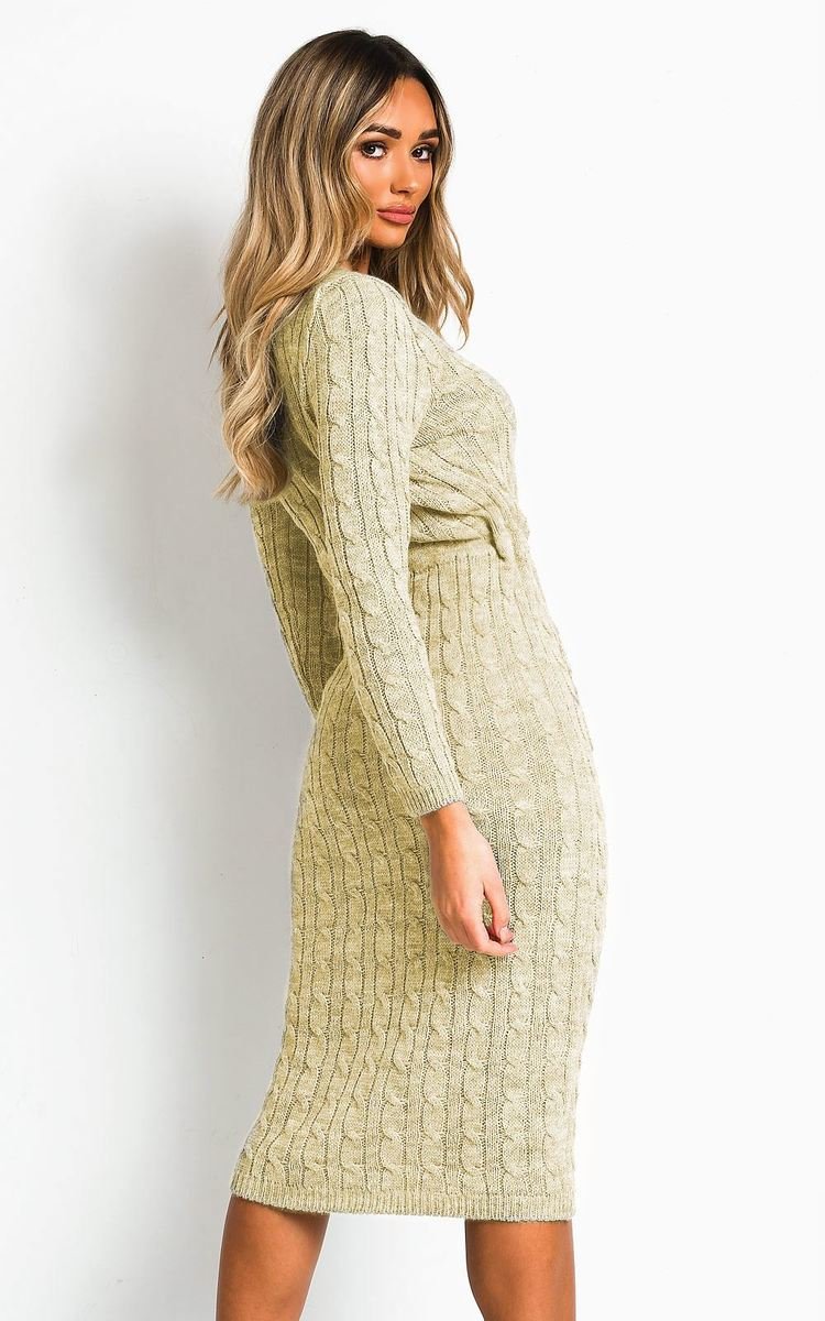 Naya Knitted Maxi Jumper Dress in Stone ikrush