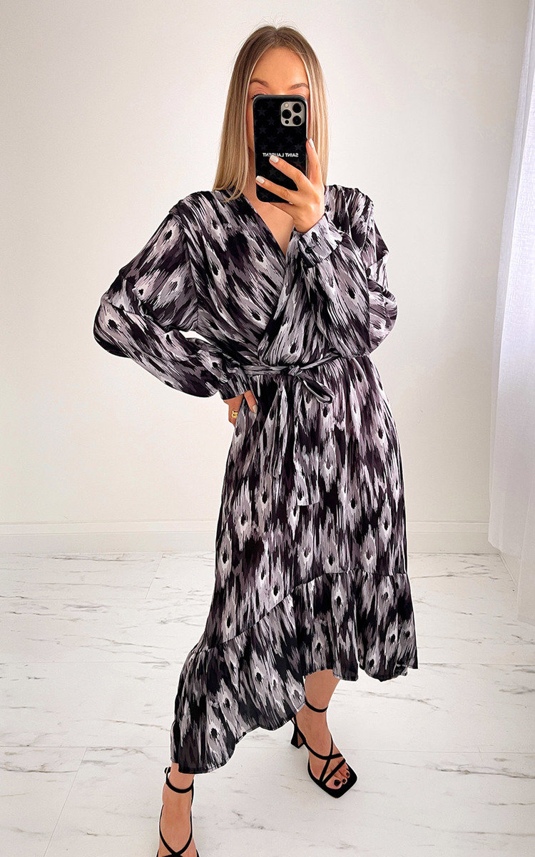 Nell Wrap Front Midi Dress with Ruffle Hem Detail Nell Wrap Front Midi Dress with Ruffle Hem Detail