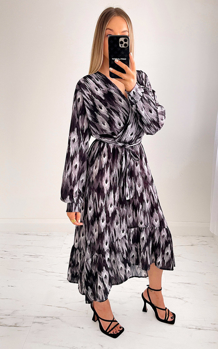 Nell Wrap Front Midi Dress with Ruffle Hem Detail Thumbnail Nell Wrap Front Midi Dress with Ruffle Hem Detail Thumbnail