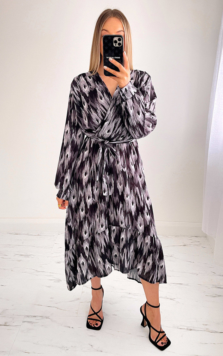 Nell Wrap Front Midi Dress with Ruffle Hem Detail Thumbnail Nell Wrap Front Midi Dress with Ruffle Hem Detail Thumbnail