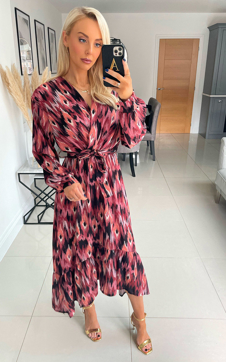 Nell Wrap Front Midi Dress with Ruffle Hem Detail Thumbnail Nell Wrap Front Midi Dress with Ruffle Hem Detail Thumbnail