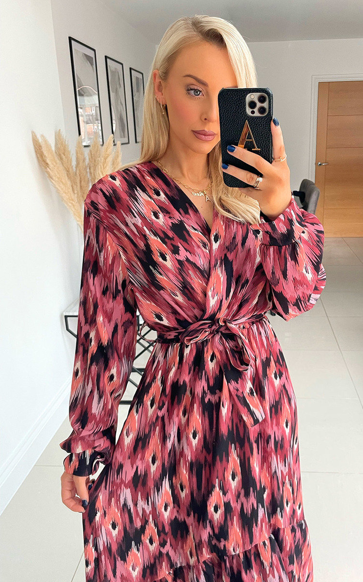 Nell Wrap Front Midi Dress with Ruffle Hem Detail Nell Wrap Front Midi Dress with Ruffle Hem Detail