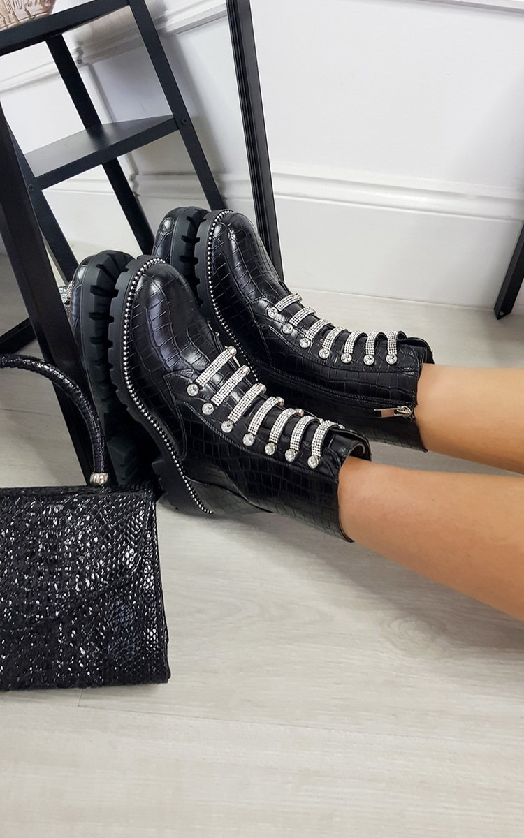 Nelly Faux Leather Ankle Boots with Embellished Detail Thumbnail Nelly Faux Leather Ankle Boots with Embellished Detail Thumbnail