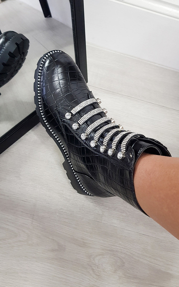 Nelly Faux Leather Ankle Boots with Embellished Detail Thumbnail Nelly Faux Leather Ankle Boots with Embellished Detail Thumbnail