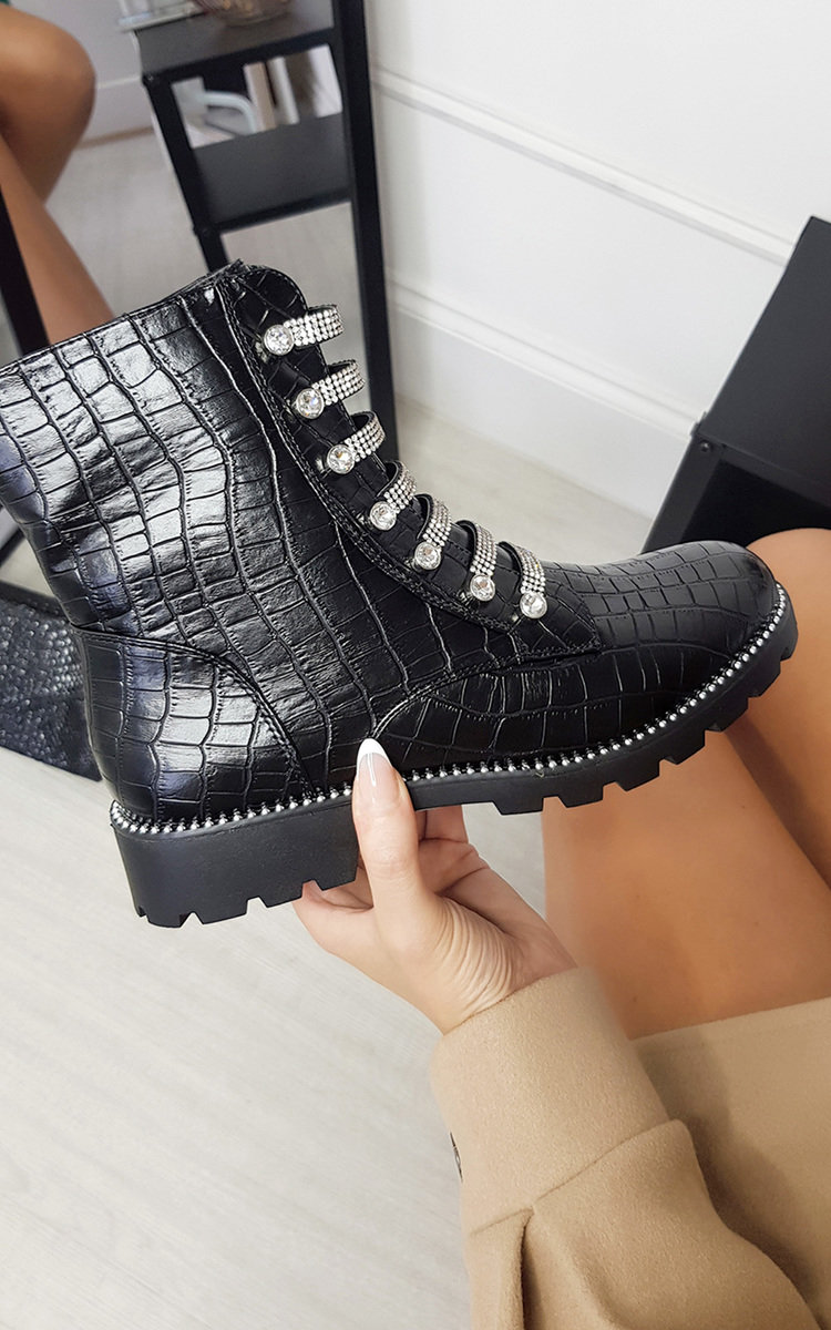Nelly Faux Leather Ankle Boots with Embellished Detail Nelly Faux Leather Ankle Boots with Embellished Detail