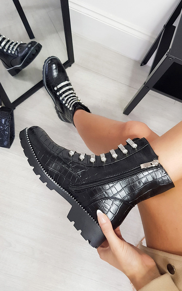 Nelly Faux Leather Ankle Boots with Embellished Detail Thumbnail Nelly Faux Leather Ankle Boots with Embellished Detail Thumbnail