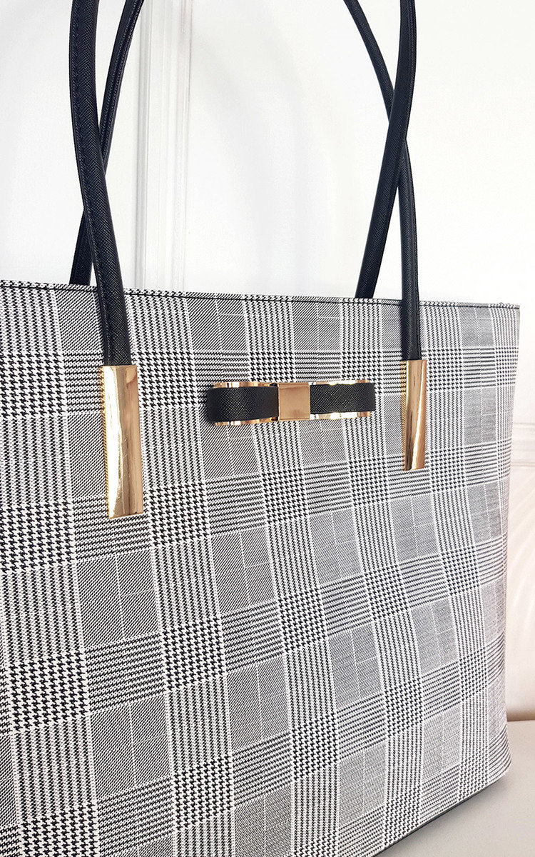 Nicola Check Print Fabric Shoulder Bag with Gold Detail Thumbnail Nicola Check Print Fabric Shoulder Bag with Gold Detail Thumbnail