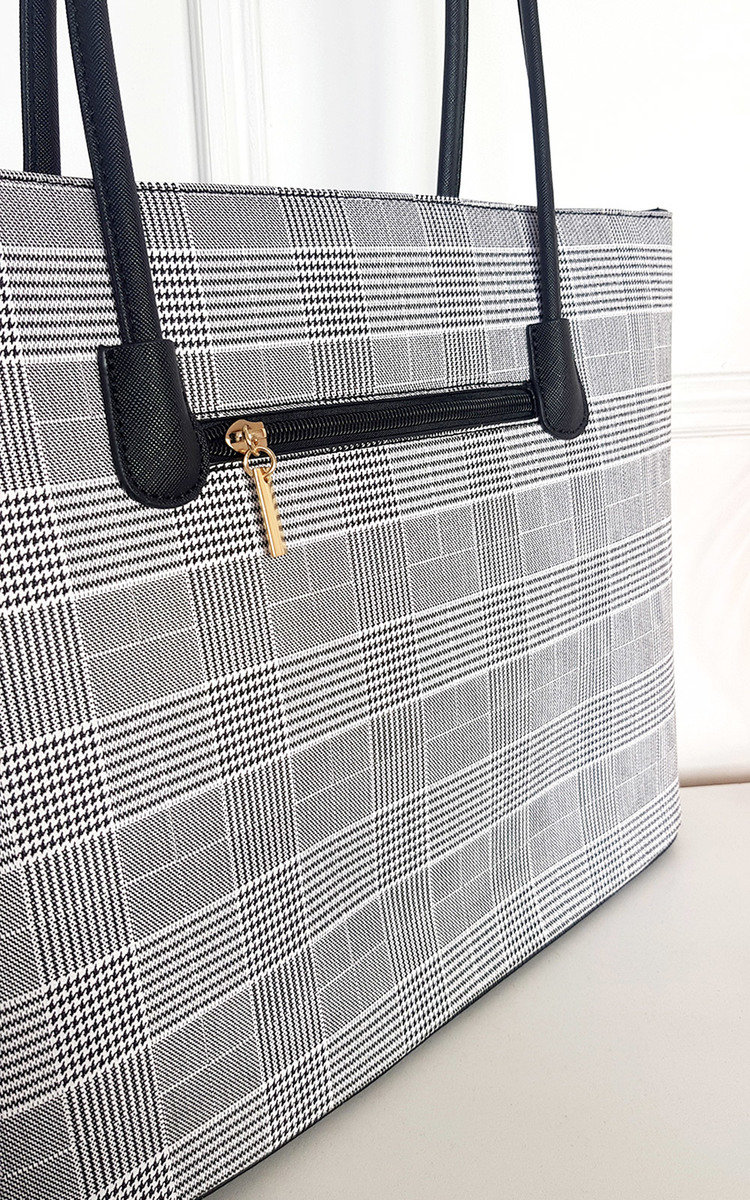 Nicola Check Print Fabric Shoulder Bag with Gold Detail Thumbnail Nicola Check Print Fabric Shoulder Bag with Gold Detail Thumbnail