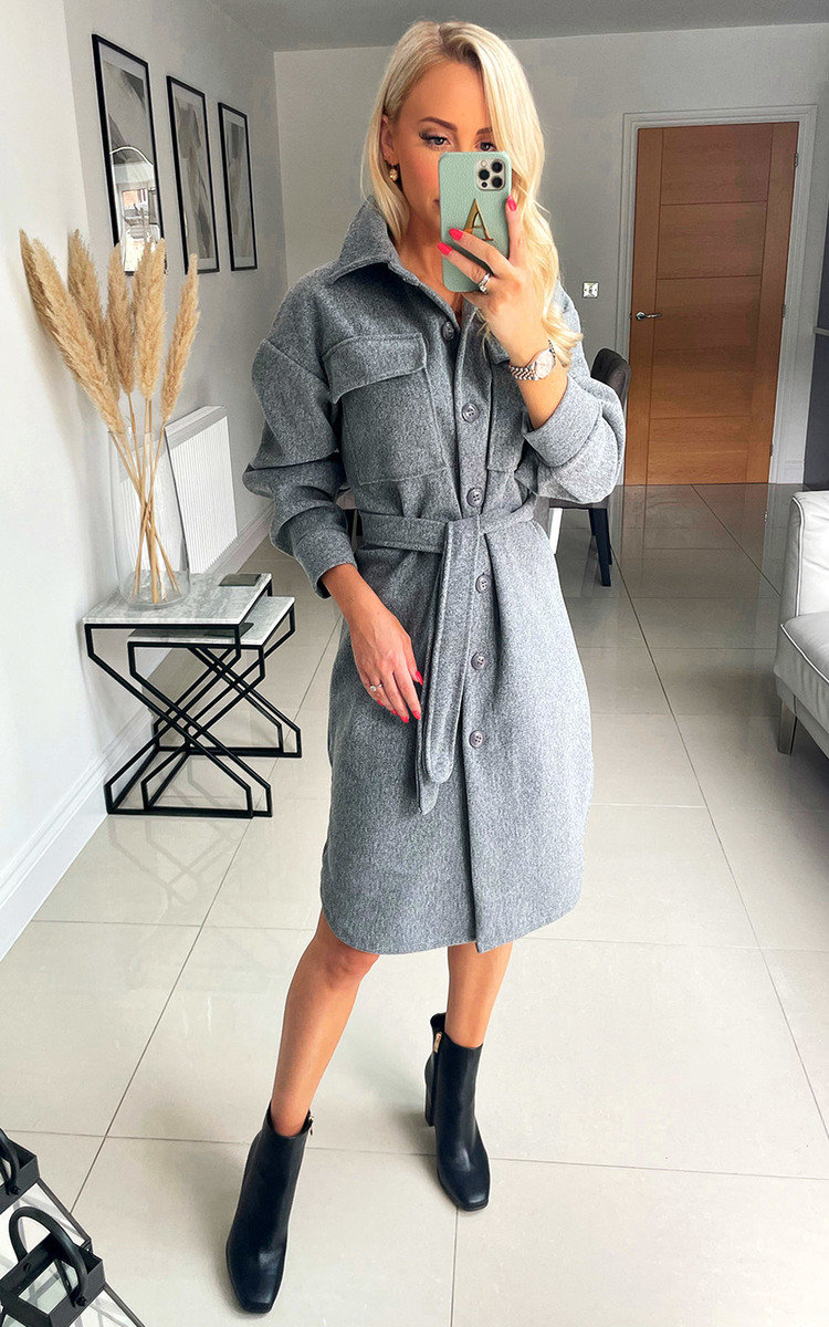 Nicola Longline Button Down Jacket with Tie Waist Thumbnail Nicola Longline Button Down Jacket with Tie Waist Thumbnail