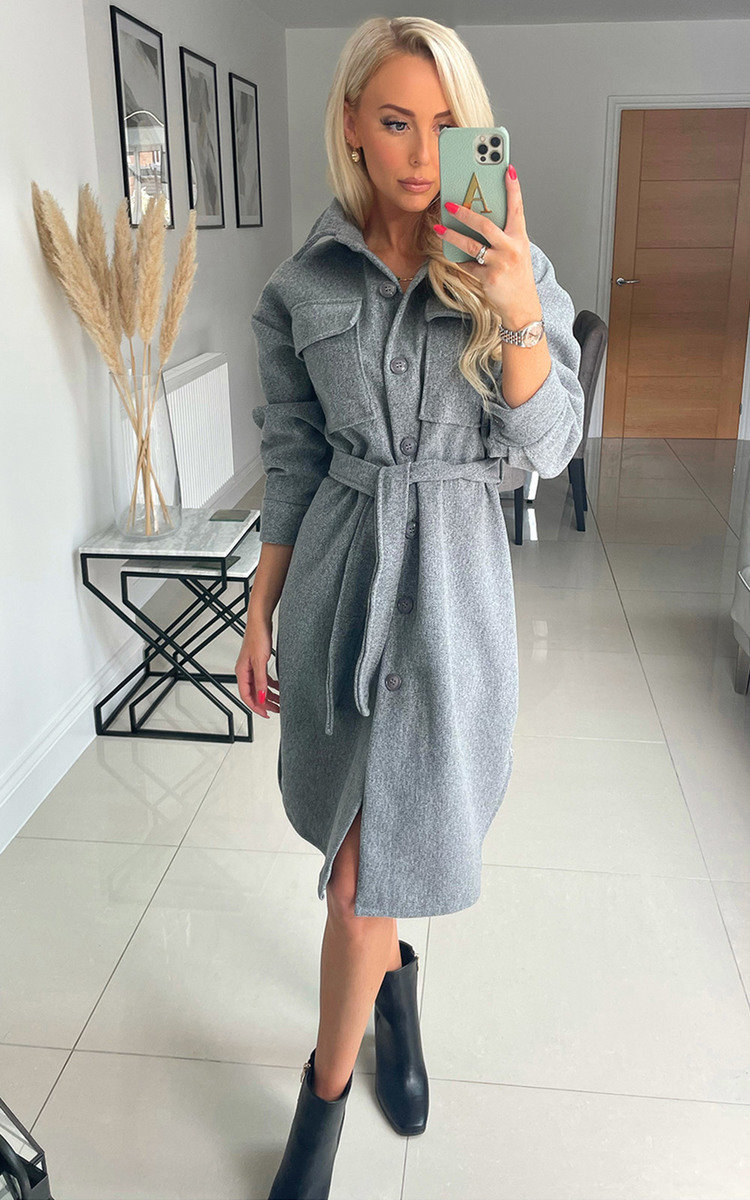 Nicola Longline Button Down Jacket with Tie Waist Thumbnail Nicola Longline Button Down Jacket with Tie Waist Thumbnail