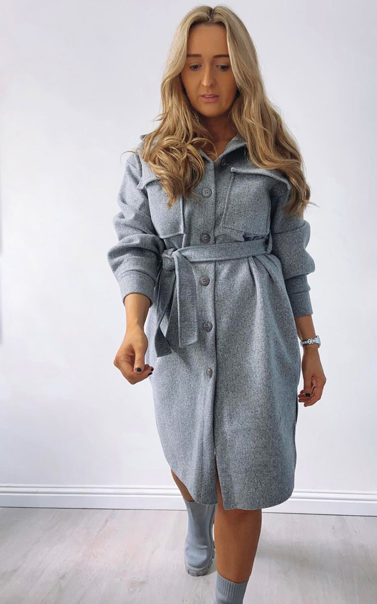 Nicola Longline Button Down Jacket with Tie Waist Thumbnail Nicola Longline Button Down Jacket with Tie Waist Thumbnail