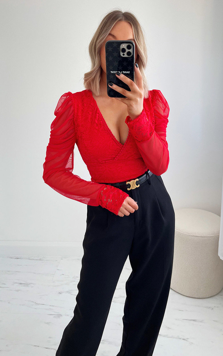 Nicola V Neck Lace and Mesh Top Nicola V Neck Lace and Mesh Top