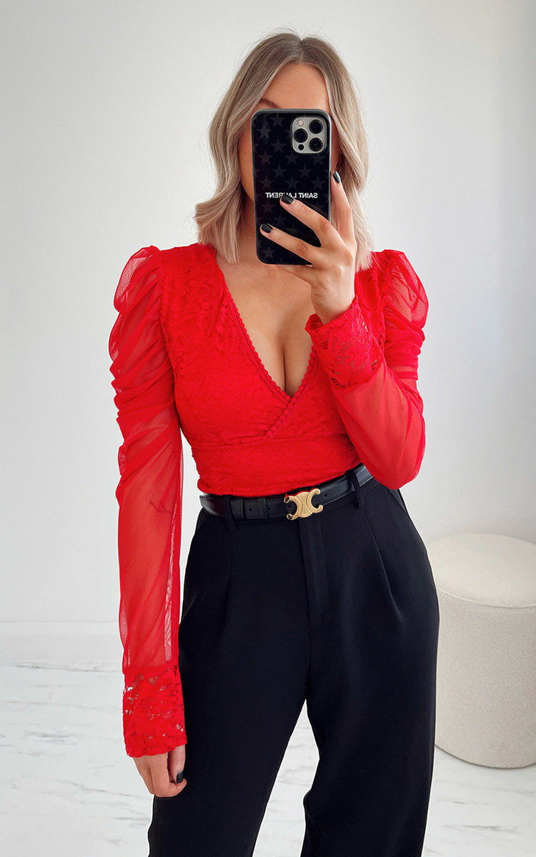 Nicola V Neck Lace and Mesh Top Thumbnail Nicola V Neck Lace and Mesh Top Thumbnail