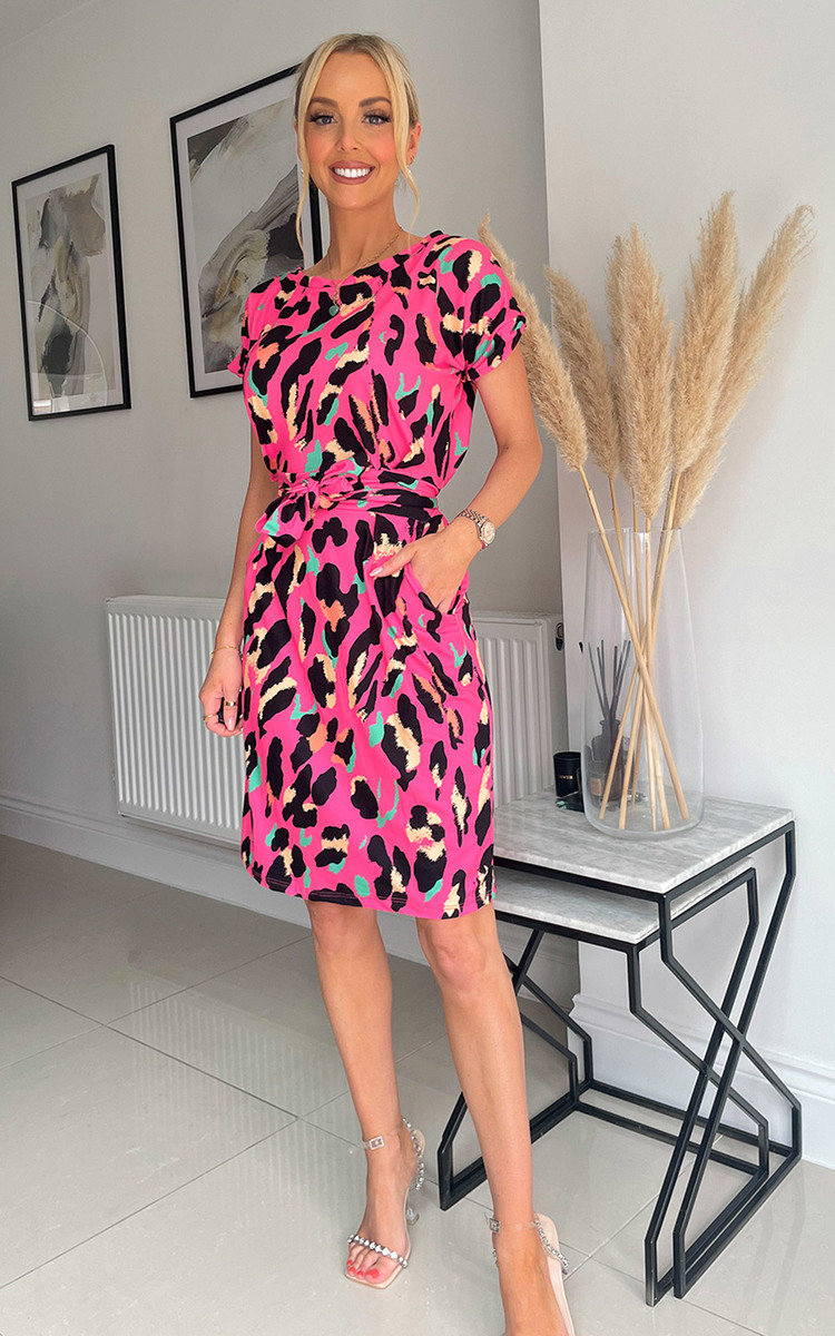 Grace Printed Midi Dress with Belt Detail Thumbnail Grace Printed Midi Dress with Belt Detail Thumbnail