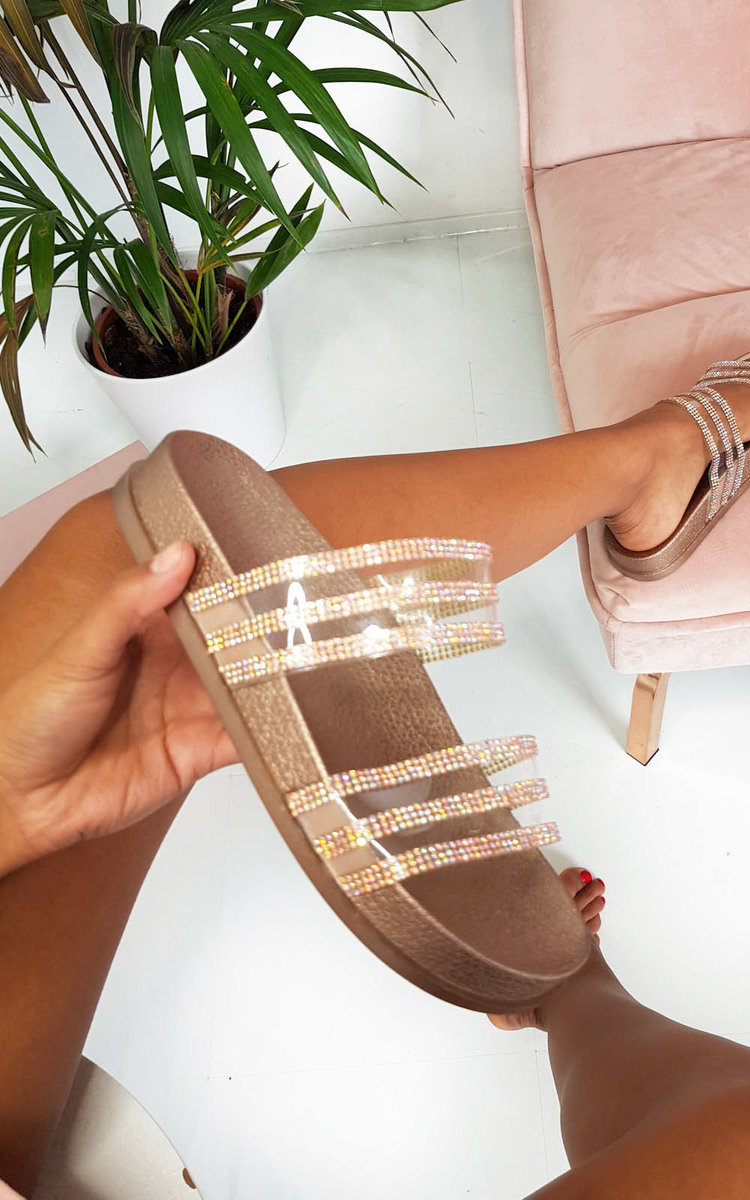 Nika Double Strap Diamante Sliders Nika Double Strap Diamante Sliders
