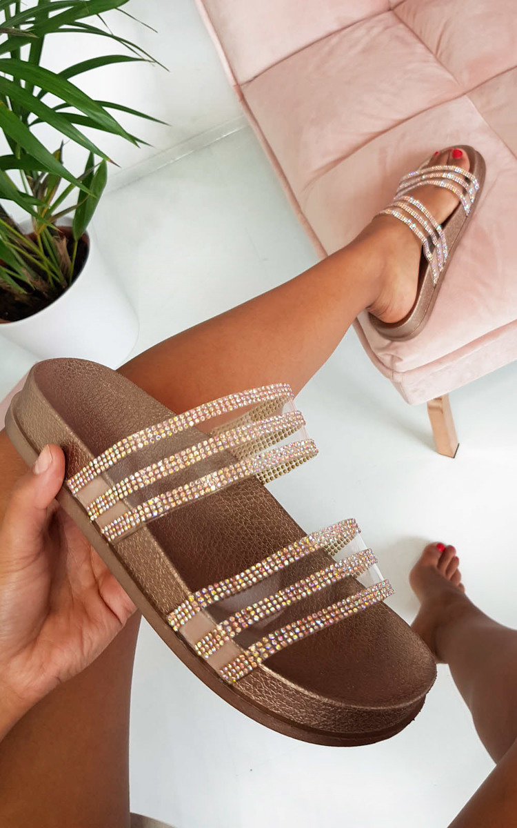 Nika Double Strap Diamante Sliders Thumbnail