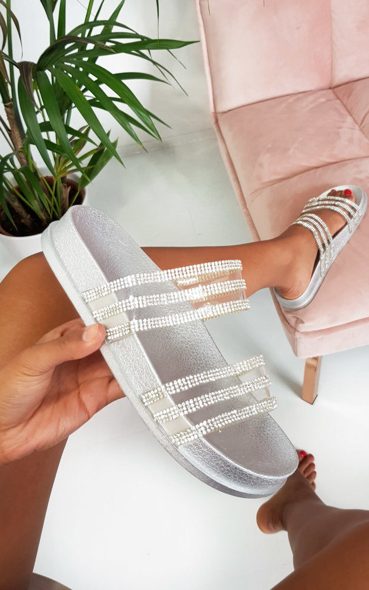 Nika Double Strap Diamante Sliders Thumbnail