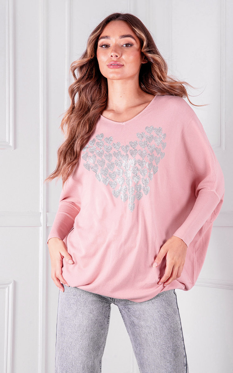 Nikay Heart Diamante Knitted Jumper