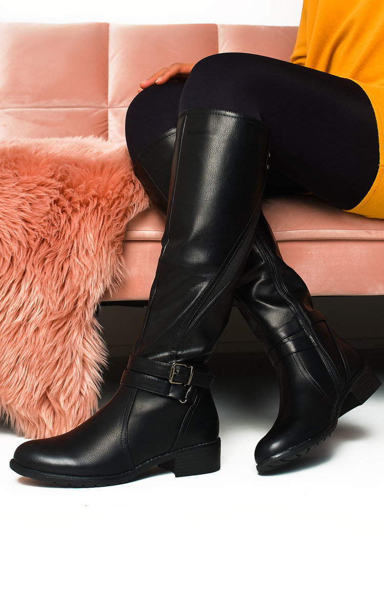 Nina Faux Leather Buckle Knee High Boots Thumbnail