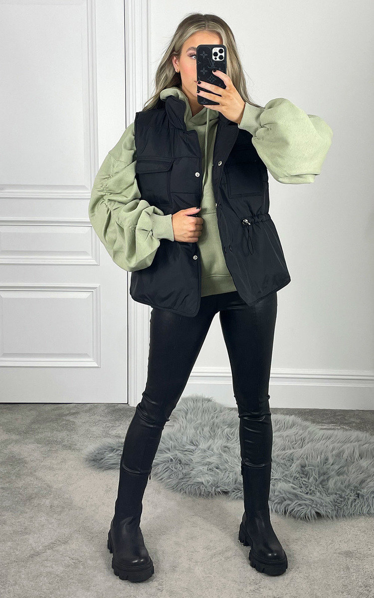 Noor Padded Gilet with Drawstring Waist Detail Thumbnail Noor Padded Gilet with Drawstring Waist Detail Thumbnail