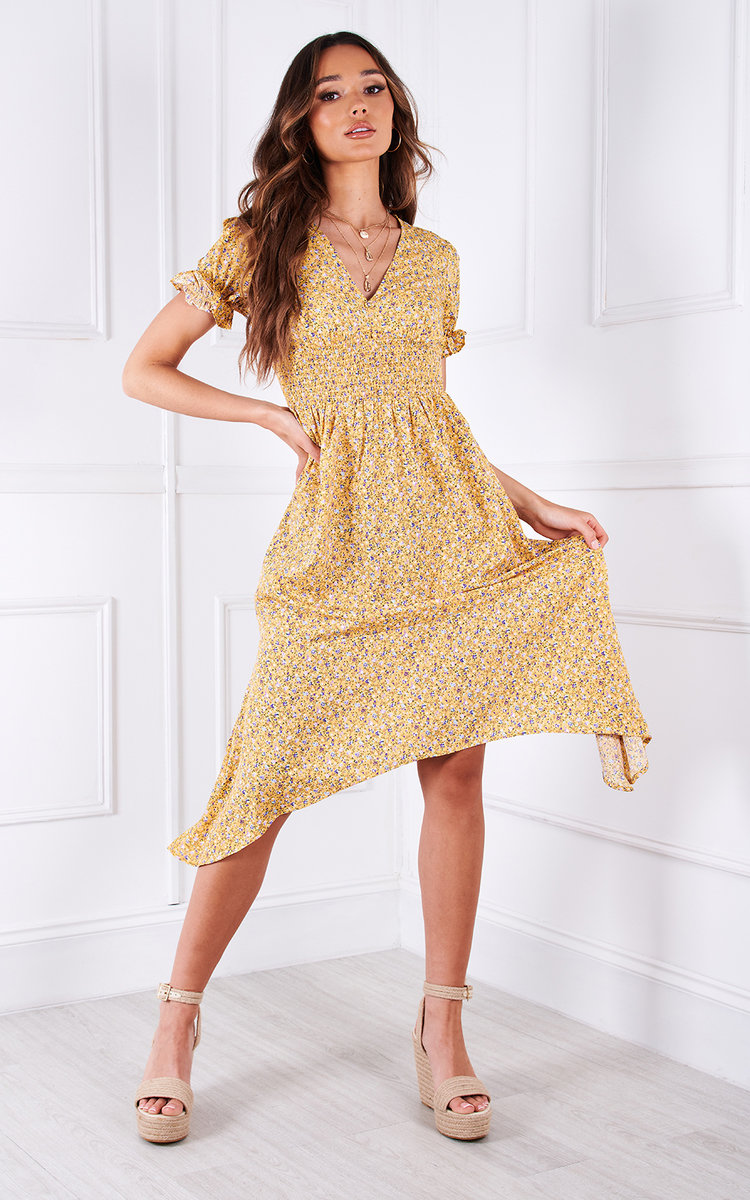 Nova V Neck Puff Sleeve Floral Midi Dress Nova V Neck Puff Sleeve Floral Midi Dress