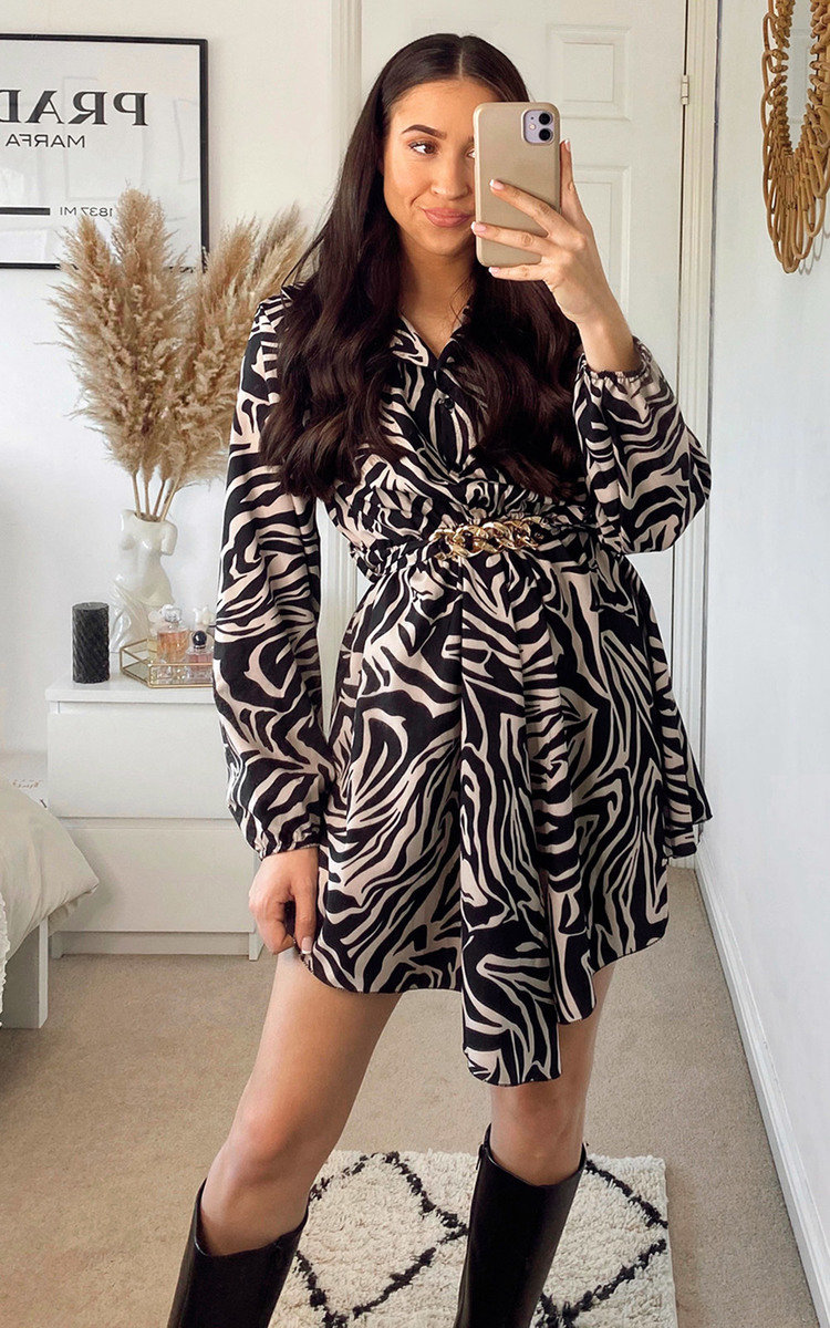 Olive Printed Shirt Dress with Belt Detail Olive Printed Shirt Dress with Belt Detail