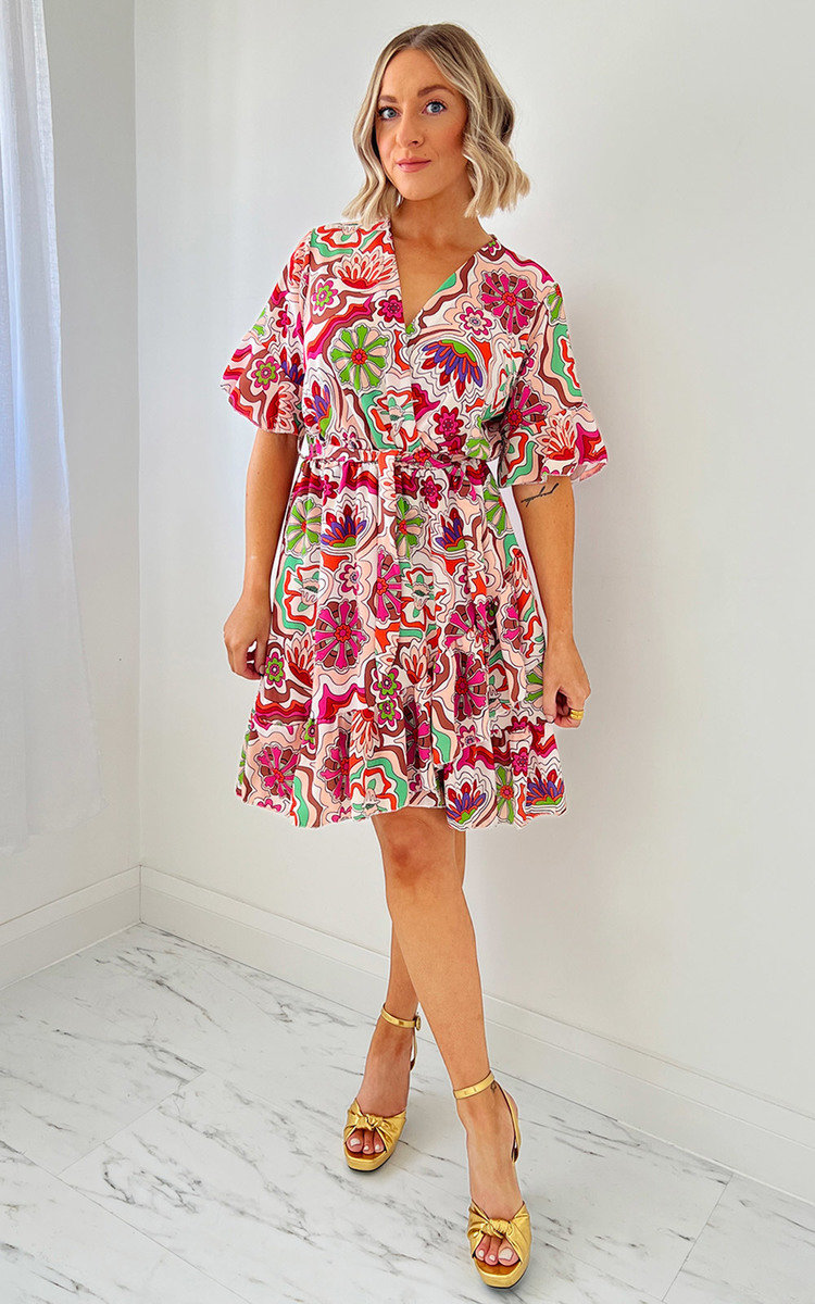 Sofia Wrap Front Printed Dress with Belt Detail Thumbnail Sofia Wrap Front Printed Dress with Belt Detail Thumbnail