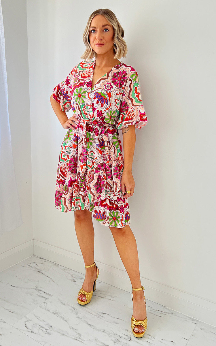 Sofia Wrap Front Printed Dress with Belt Detail Sofia Wrap Front Printed Dress with Belt Detail