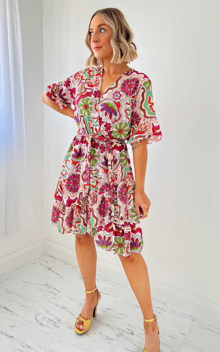 Sofia Wrap Front Printed Dress with Belt Detail Thumbnail