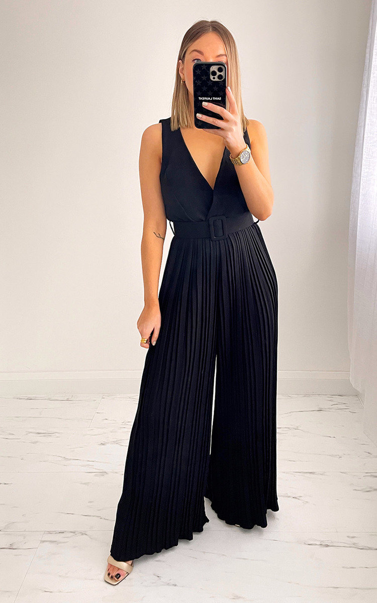 Orla Sleeveless Jumpsuit with Wide Leg Pleated Detail Thumbnail