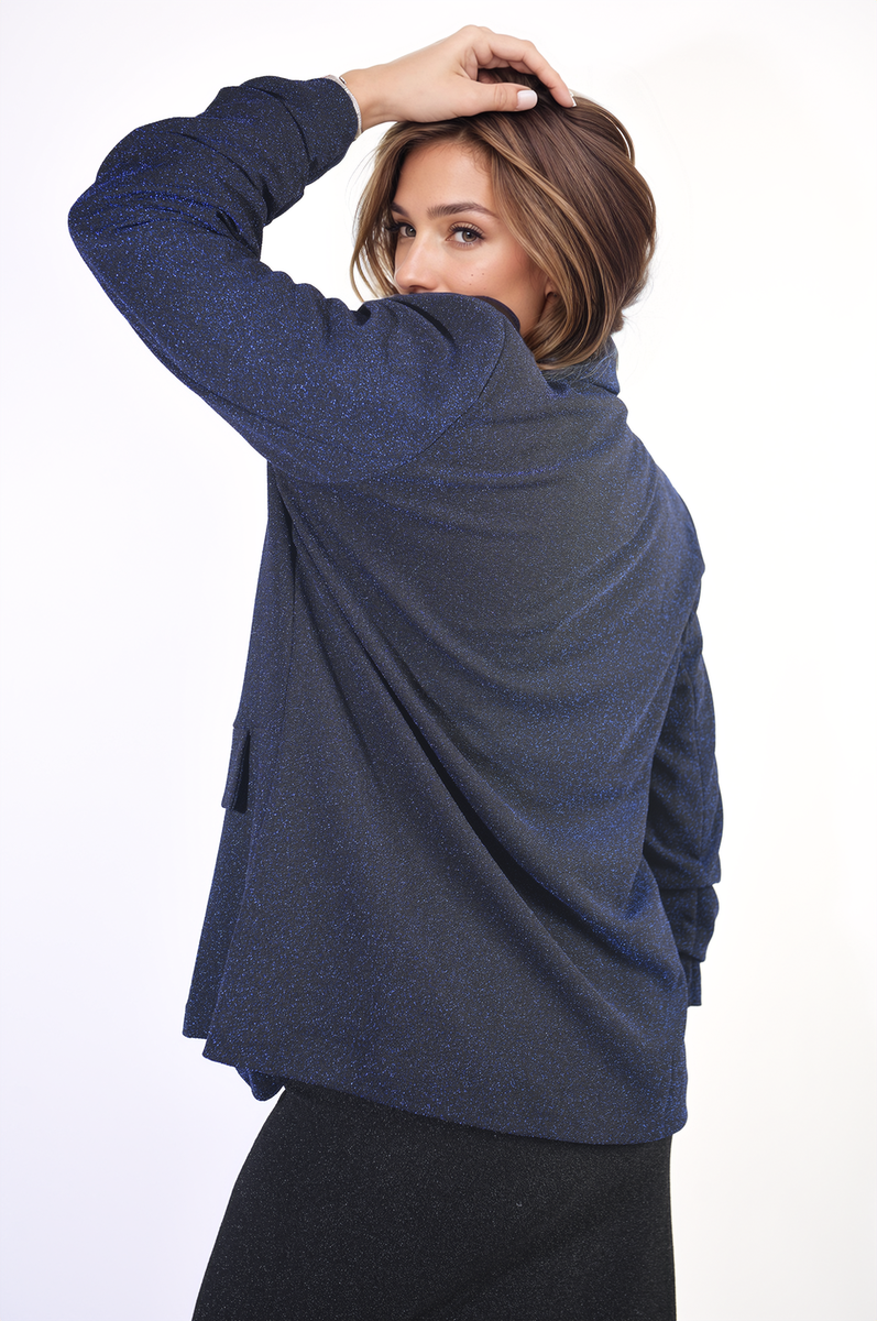 Paisley Oversized Glitter Blazer Jacket in Navy ikrush