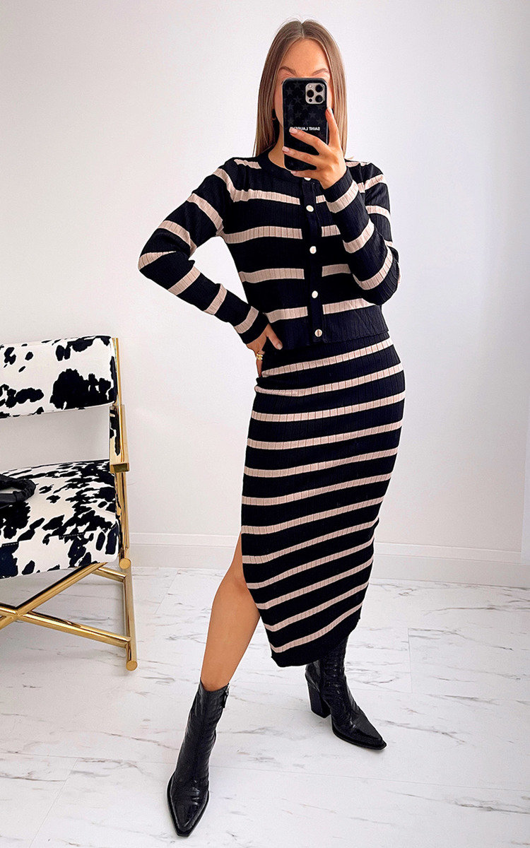 Pamela Cardigan and Skirt Co-ord with Stripe Detail Thumbnail Pamela Cardigan and Skirt Co-ord with Stripe Detail Thumbnail